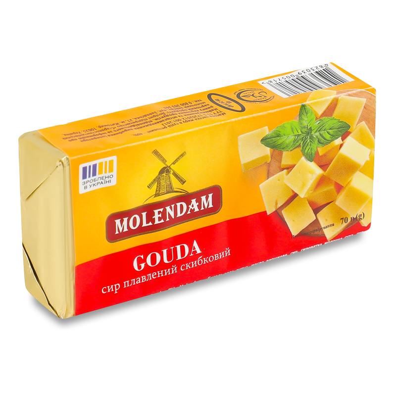 Сир плавлений Гауда скибковий 40% 70г Молендам