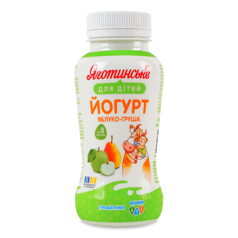 Йогурт питний з наповнювачем Яблуко-груша 1,5% від 8місяців 185г пет Яготинське д/дітей