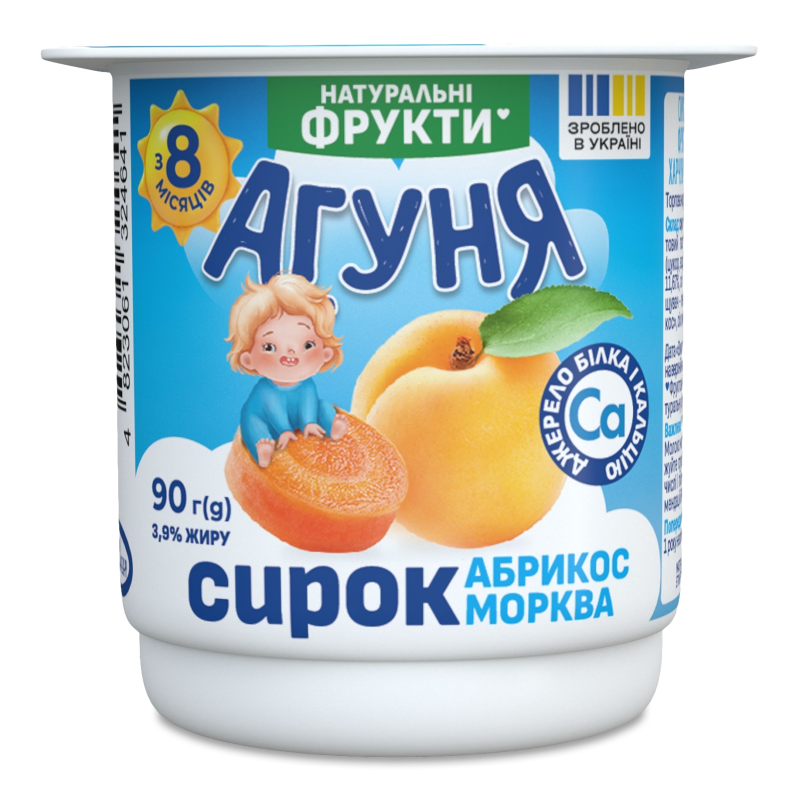 Сирок Абрикос-морква від 8місяців 3,9% 90г стакан Агуня