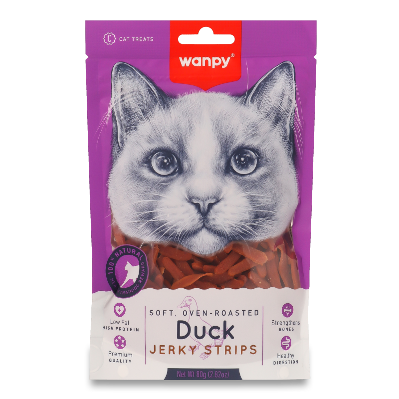 Ласощі д/котів Смужки Філе качки в’ялене 80г Wanpy