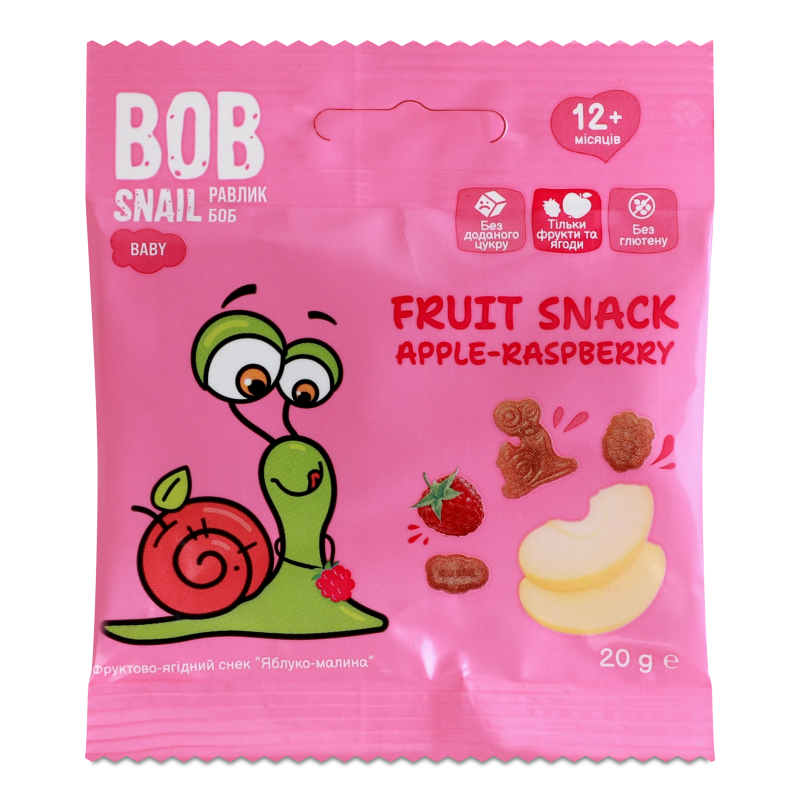 Снек фруктовий дитячий Яблуко-Малина від 12місяців 20г Bob Snail