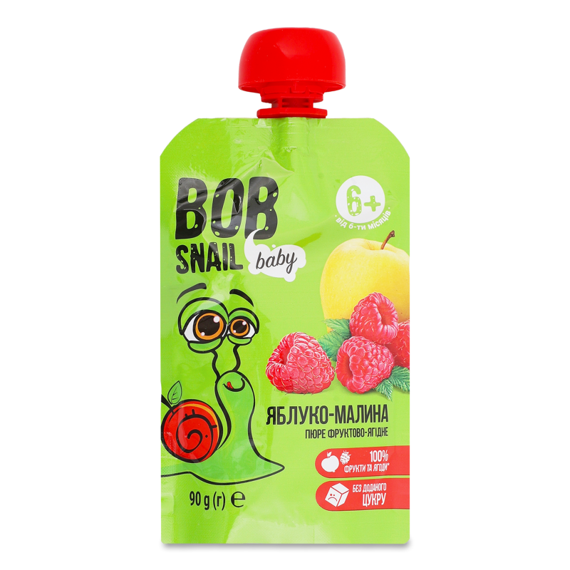 Пюре фруктово-ягідне Яблуко-малина від 6місяців 90г пауч Bob Snail