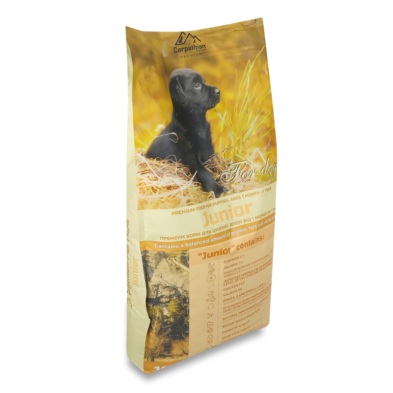 Корм д/цуценят Джуніор з куркою скумбрією та сухим молоком сихий 12кг Карпатіан Пет Фуд