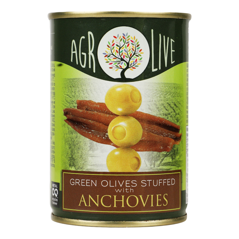 Оливки зелені з анчоусом консервовані пастеризовані Agrolive з/б