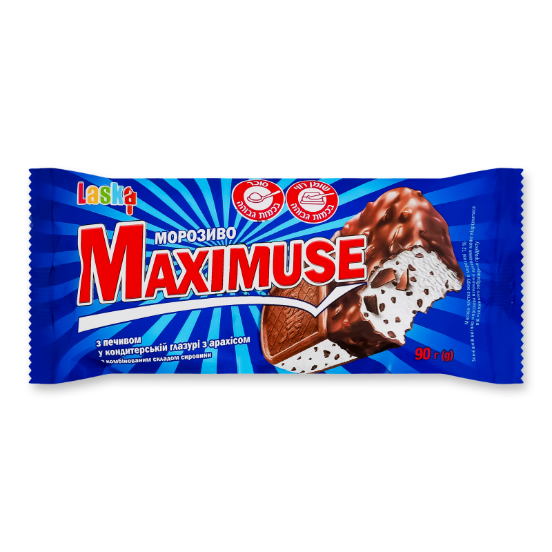 Морозиво Максімус з печивом у кондитерській глазурі брикет 90г Ласка