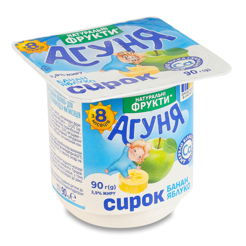 Сирок Банан-яблуко від 8місяців 3,9% 90г стакан Агуня