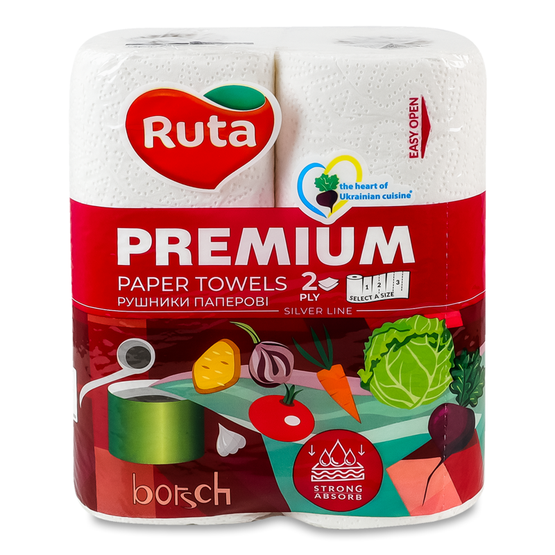 Рушники паперові Сільвер Лайн Преміум Борщ білі 2шари 120відривів 2шт Рута