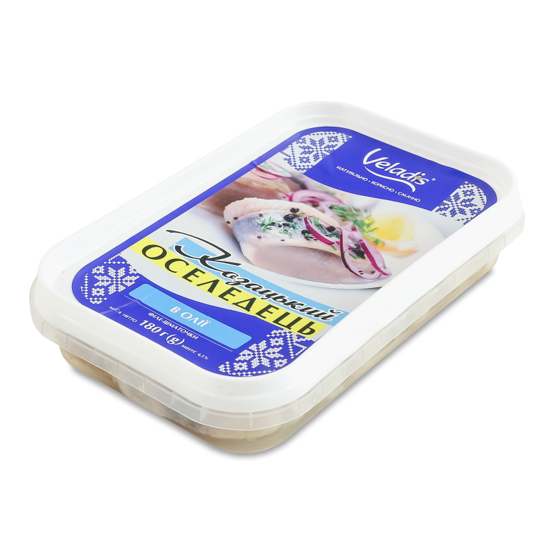 Оселедець філе-шматочки Козацький в олії 180г Veladis