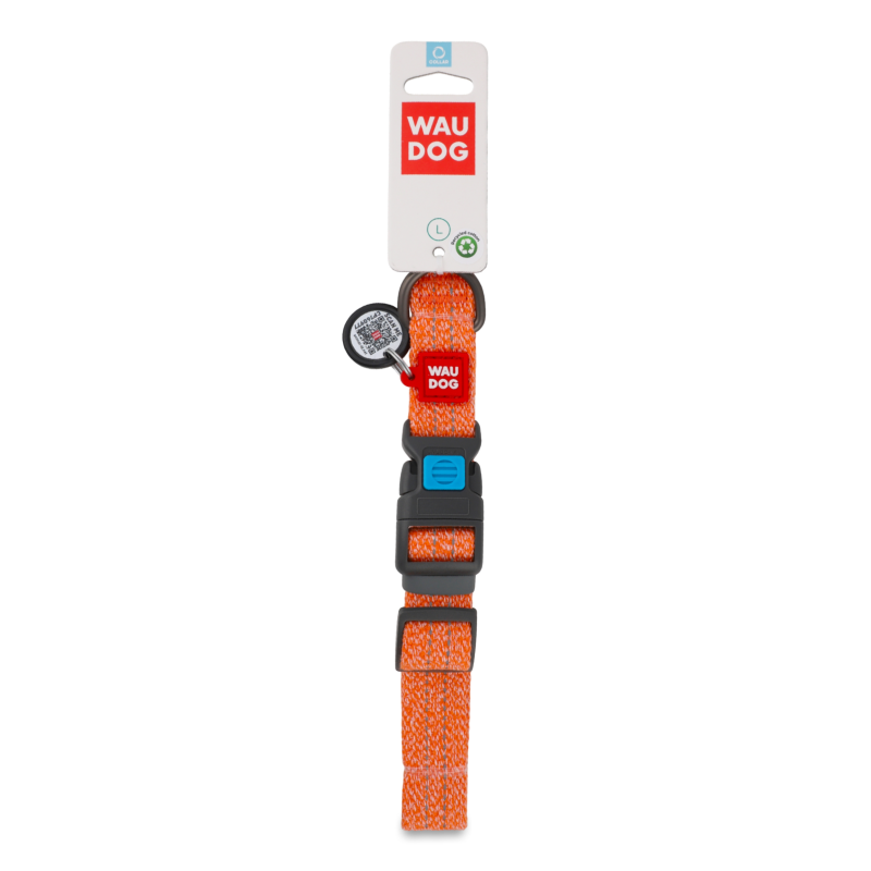 Нашийник д/собак помаранчовий з QR паспортом світловідбиваючий пластиковий фастекс 25мм L33-49см ВауДог Ре-котон