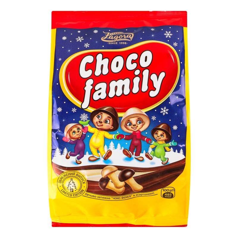 Печенье затяжное Шоколадные грибочки Choco family Zagora м/у 100г