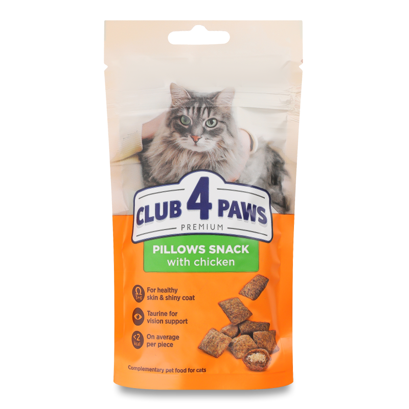Ласощі д/котів Подушечки Premium з куркою 60г Club 4 Paws