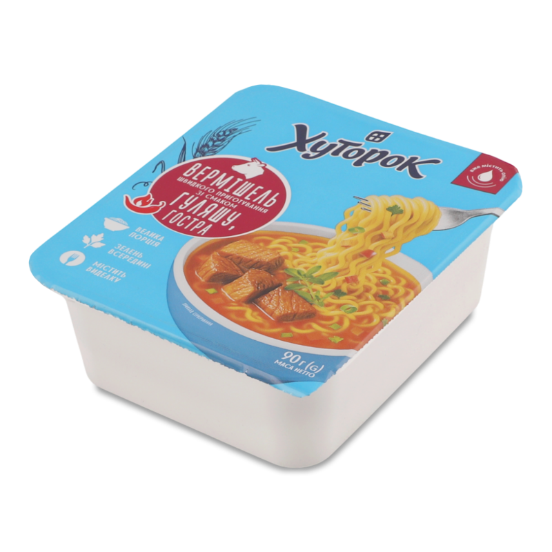 Вермішель швидкого приготування з смаком гуляшу гостра 90г Хуторок