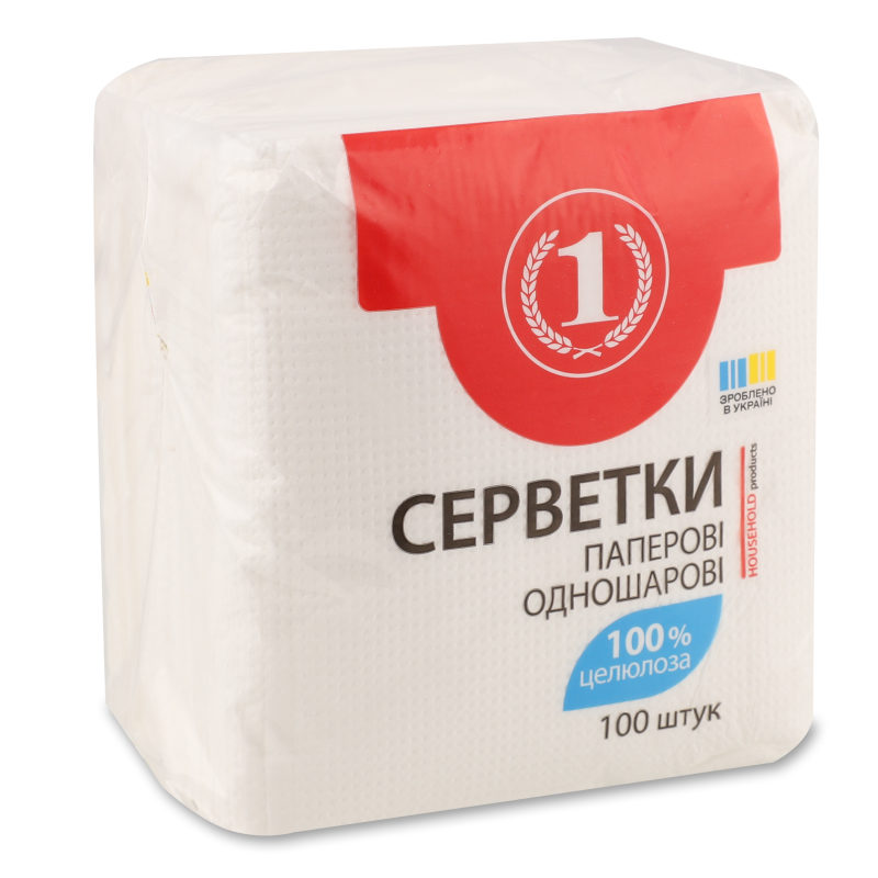 Серветки паперові білі одношарові 100шт ТМ “1”