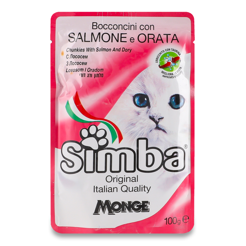 Корм д/котів з лососем та дорі 100г пауч Сімба