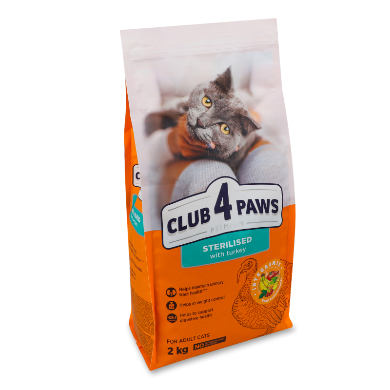 Корм д/дорослих стерилізованих котів Premium з індичкою сухий 2кг Club 4 Paws