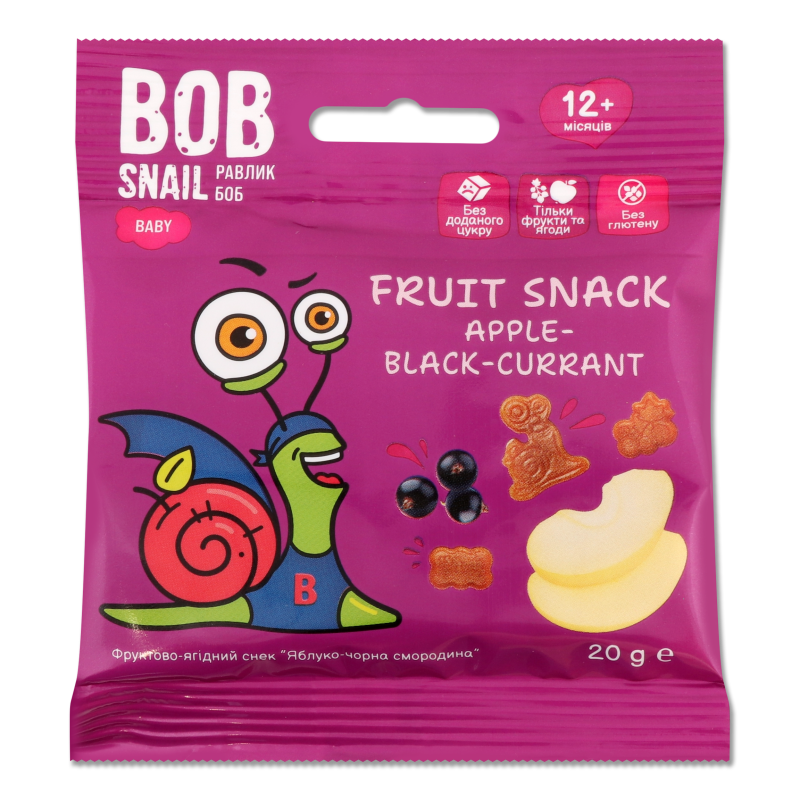 Снек фруктовий дитячий Яблуко-Чорна смородина від 12місяців 20г Bob Snail