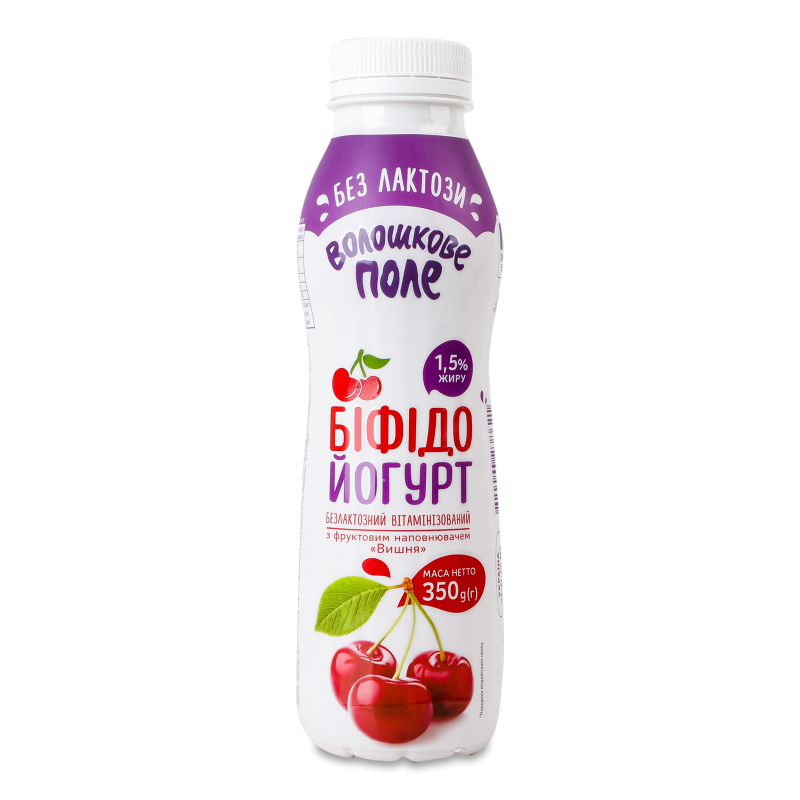 Біфідойогурт питний з наповнювачем Вишня безлактозний 1,5% 350г пет Волошкове поле