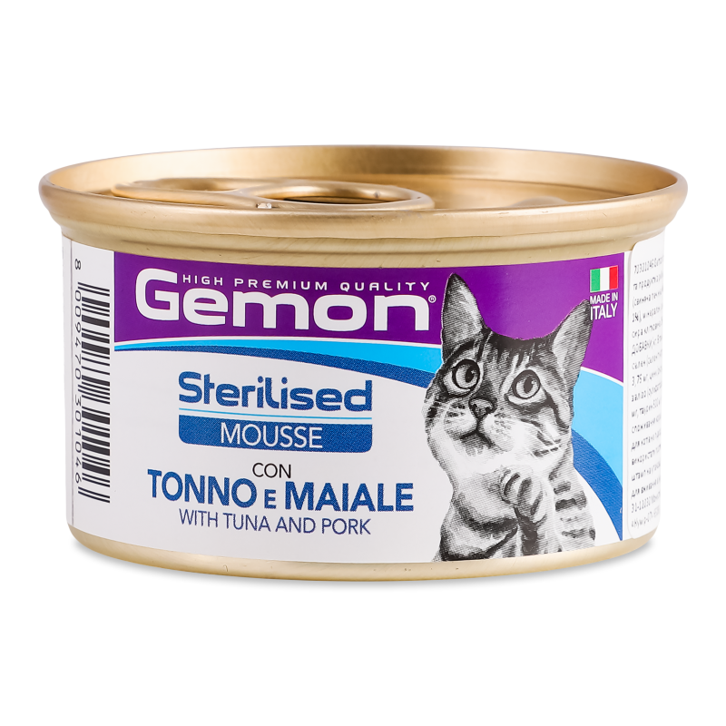 Корм д/стерилізованих котів Тунeць та свинина 85г ж/б Джемон