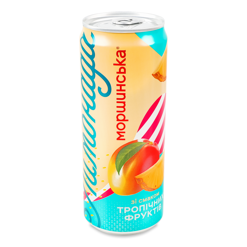 Напій безалкогольний соковмісний Лимонада з смаком тропічних фруктів середньогазований 0,33л ж/б Моршинська