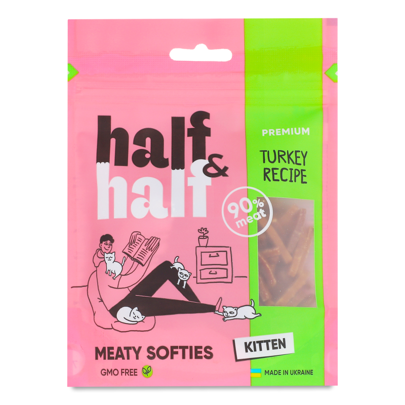 Ласощі д/кошенят м”ясні шматочки з індичкою 50г Хаф енд Хаф