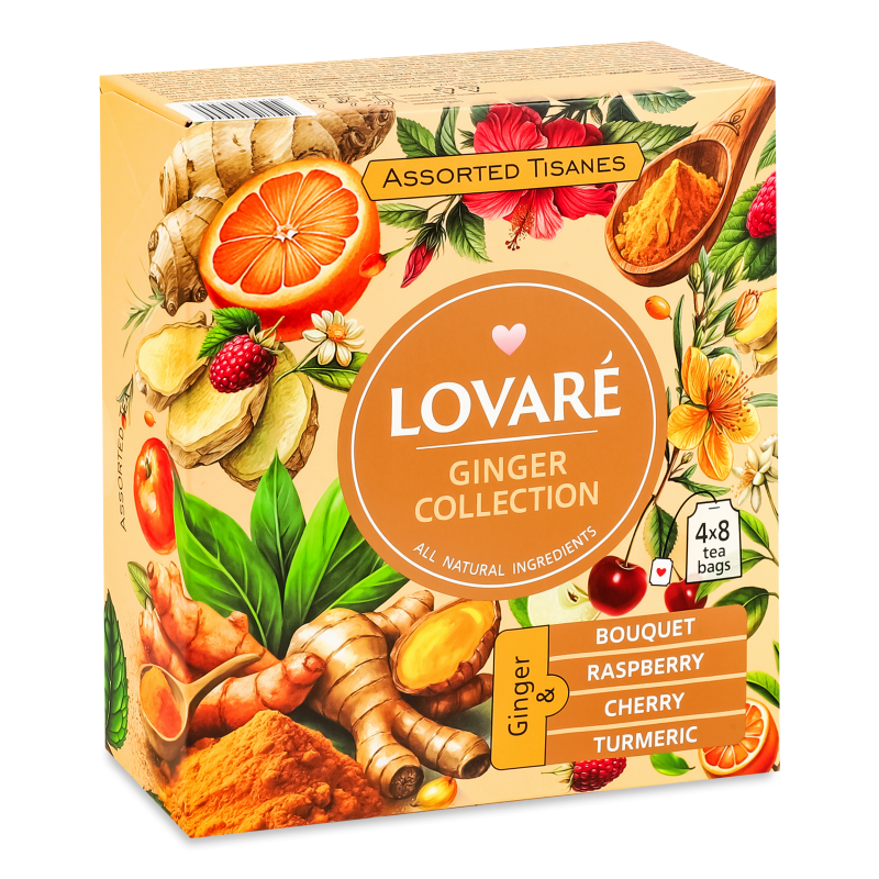 Набір чаїв трав’яних Асорті Ginger Collection 4види 32пакетів Lovare