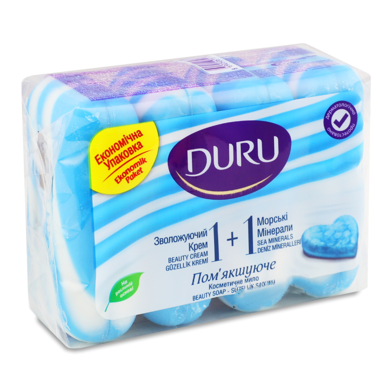 Мило 1+1 з морськими мінералами та зволожуючим кремом 4*80г Duru
