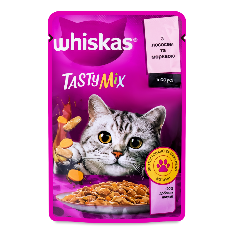 Корм д/дорослих котів TastyMix з лососем та морквою в соусі 85г пауч Whiskas