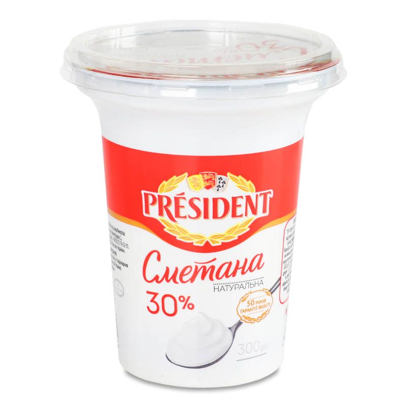 Сметана 30% 300г стакан Президент