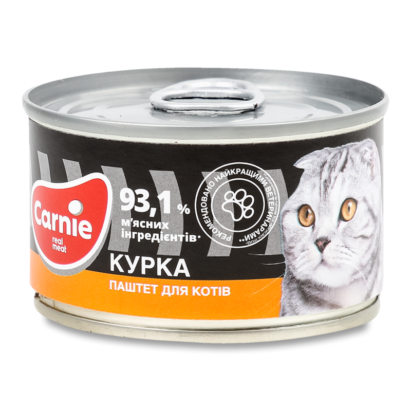 Корм д/котів Паштет м”ясний з куркою 100г ж/б Carnie