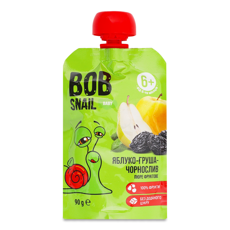 Пюре фруктове Яблуко-груша-чорнослив від 6місяців 90г пауч Bob Snail