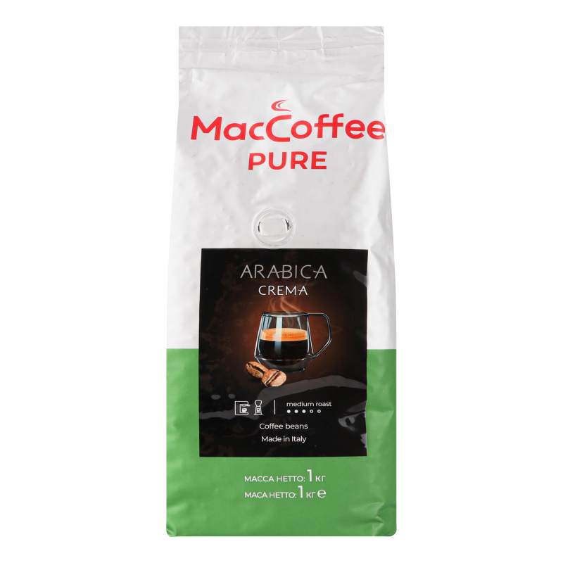 Кофе натуральный жареный в зернах Arabica Crema Pure MacCoffee м/у 1кг ...