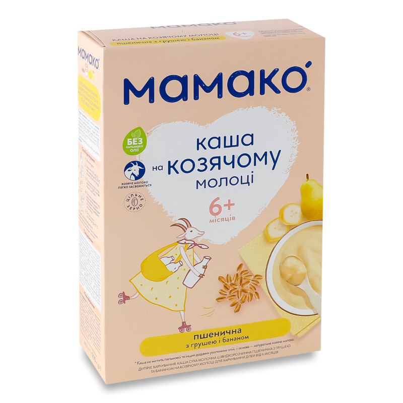 Каша на козячому молоці пшенична з грушею та бананом від 6місяців 200г Мамако