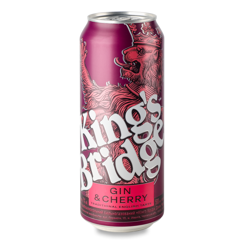 Напій слабоалкогольний Gin&Cherry сильногазований 7% 0,5л ж/б King’s Bridge