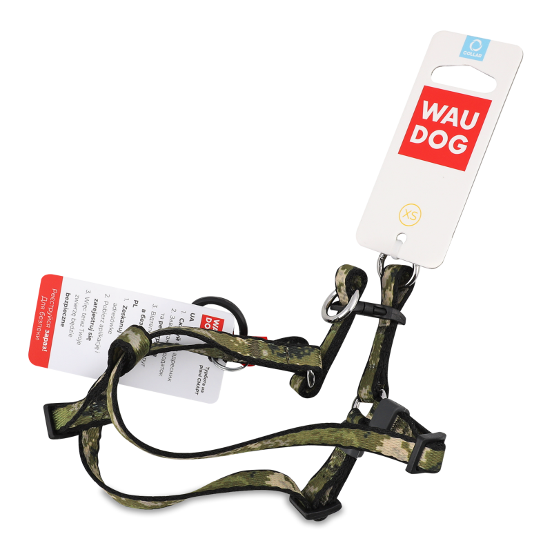 Шлея д/котів та дрібних порід собак Мілітарі з QR паспортом пластиковий фастекс р.XS 10мм В/С28-40см 319-4026 ВауДог