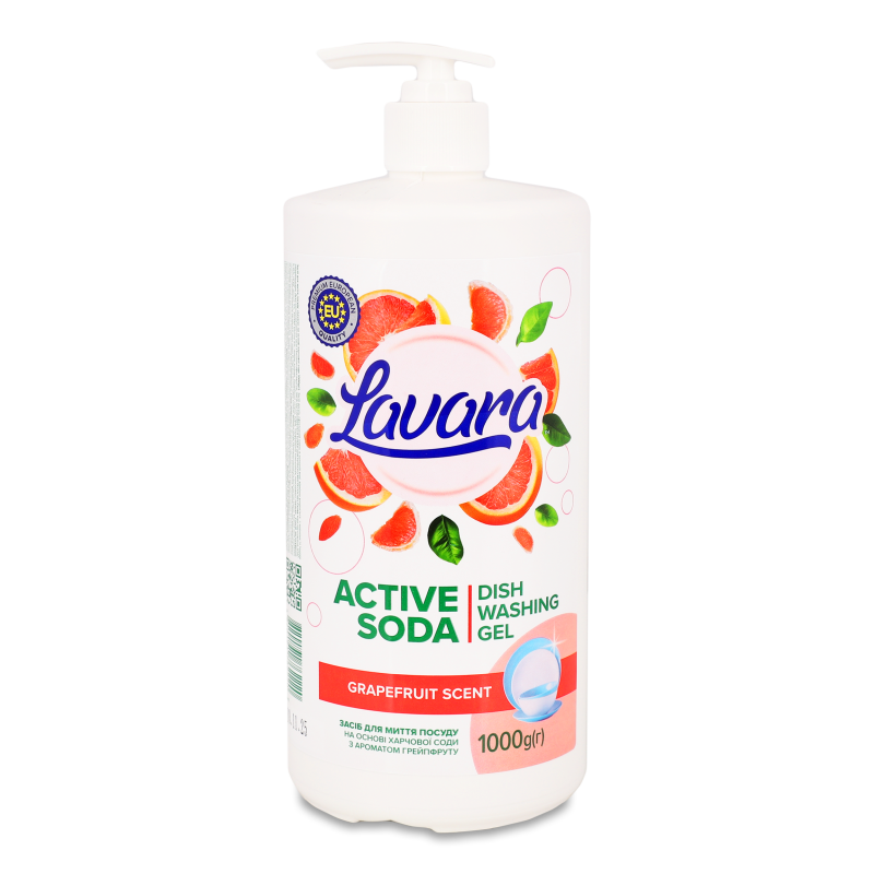 Засіб д/миття посуду з ароматом грейпфруту на основі харчової соди 1000г з дозатором Lavara
