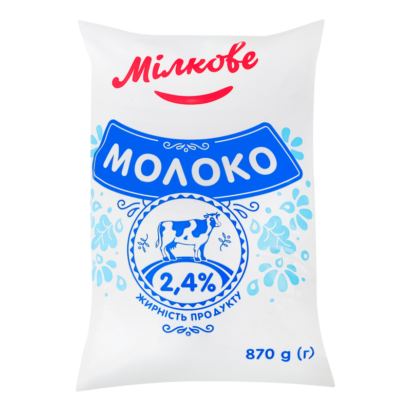 Молоко 2.4% пастеризованное Мілкове м/у 870г Мілкове