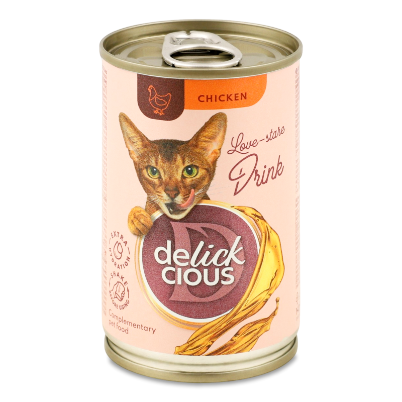 Корм д/котів Напій-бульйон з куркою 140г ж/б Delickcious