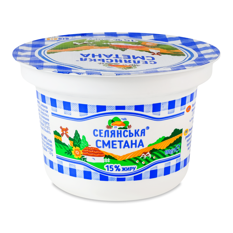 Сметана 15% 180г стакан Селянська