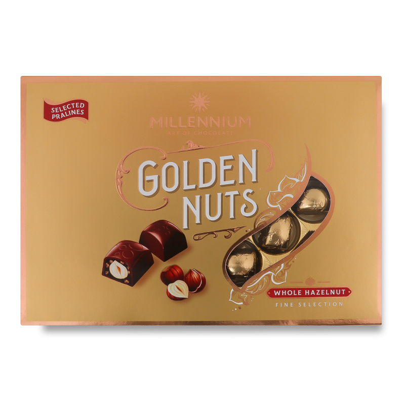 Цукерки Golden Nut шоколадні з начинкою та цілими горіхами 130г Millennium