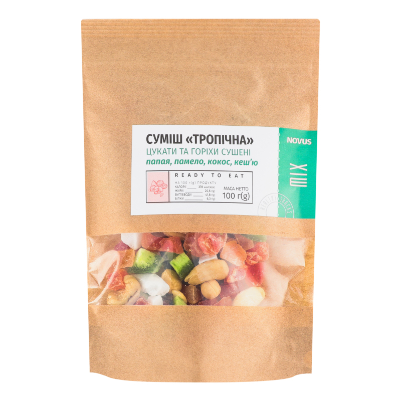 Суміш цукатів та горіхів сушених Тропічна Novus д/п