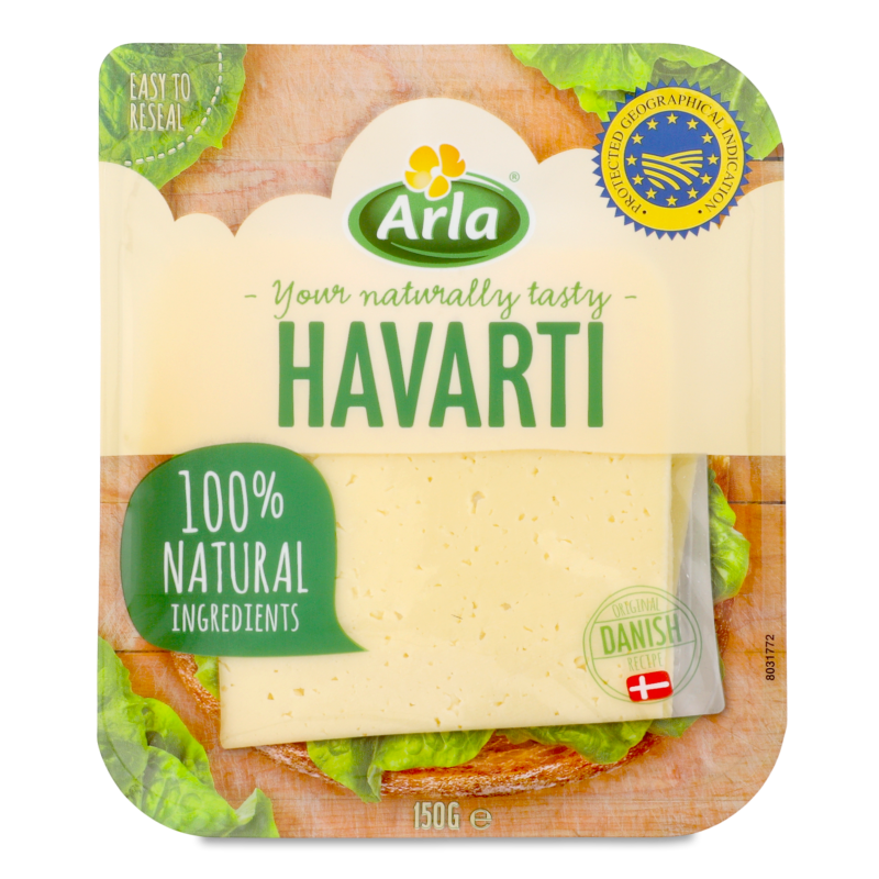 Сир Хаварті 60% нарізка 150г газ/уп Arla
