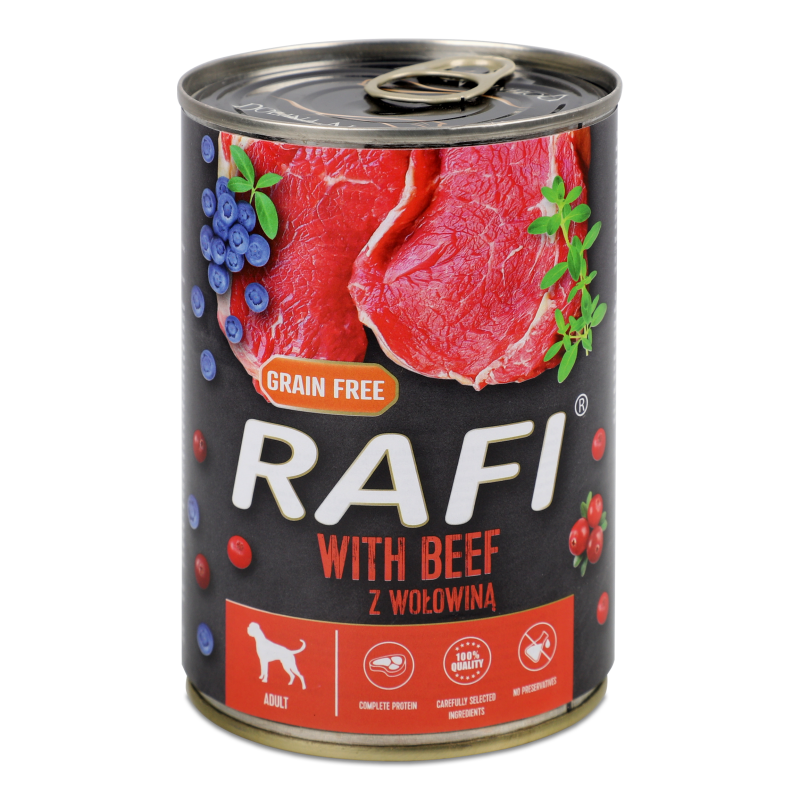 Корм д/собак з яловичиною 400г ж/б Рафі