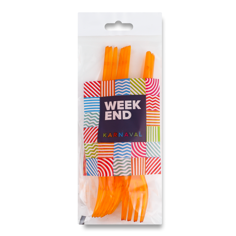 Виделка одноразова кольорова 10шт Вікенд