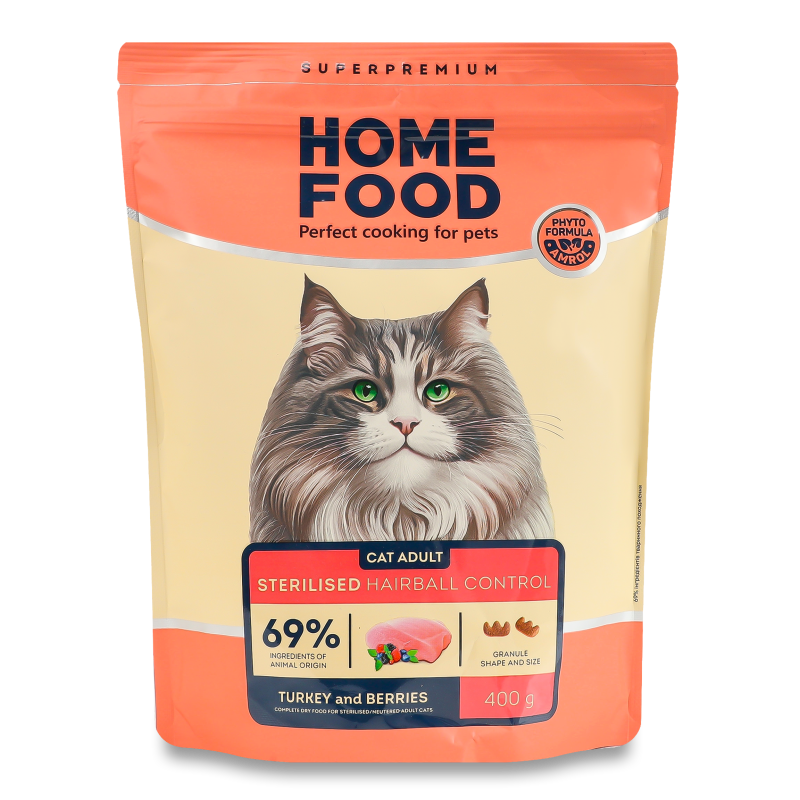 Корм д/дорослих стерилізованих котів Хеірбол Контрол сухий 400г Хоум Фуд