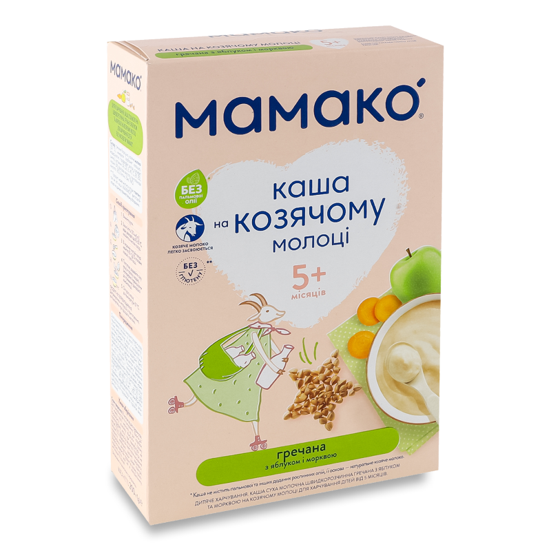 Каша на козячому молоці гречана з яблуком та морквою від 5місяців 200г Мамако