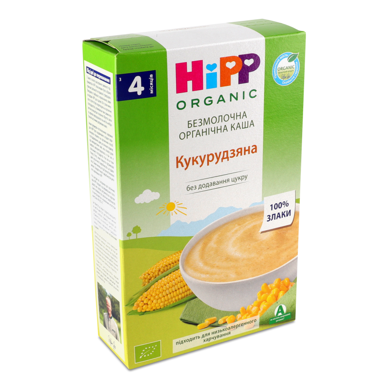 Каша безмолочна Кукурудзяна органічна низькоалергенна з 4міс 200г Хіпп