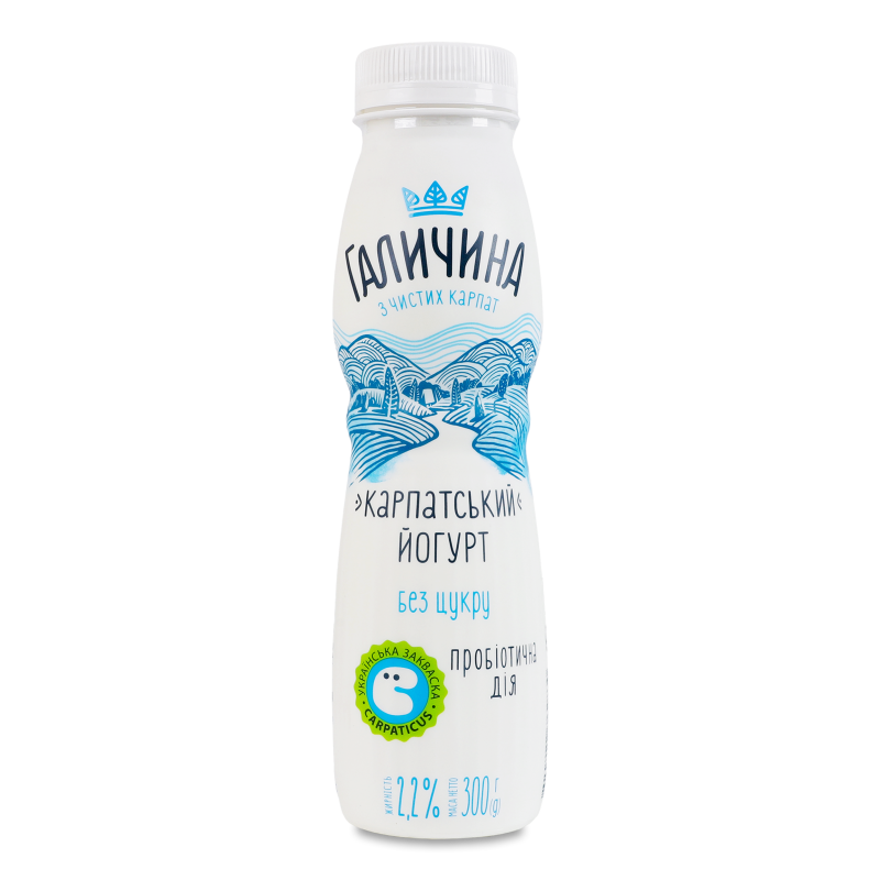 Йогурт питний Карпатський без цукру 2,2% 300г пет Галичина