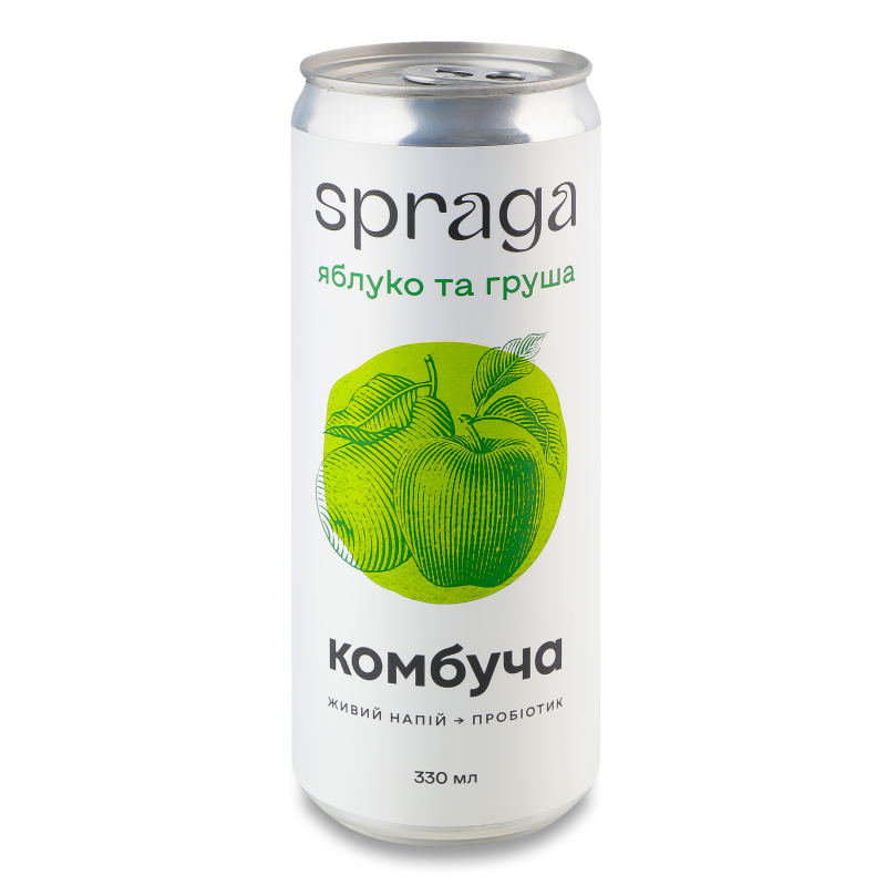Напій безалкогольний Комбуча Яблуко та груша слабогазований 330мл ж/б Spraga