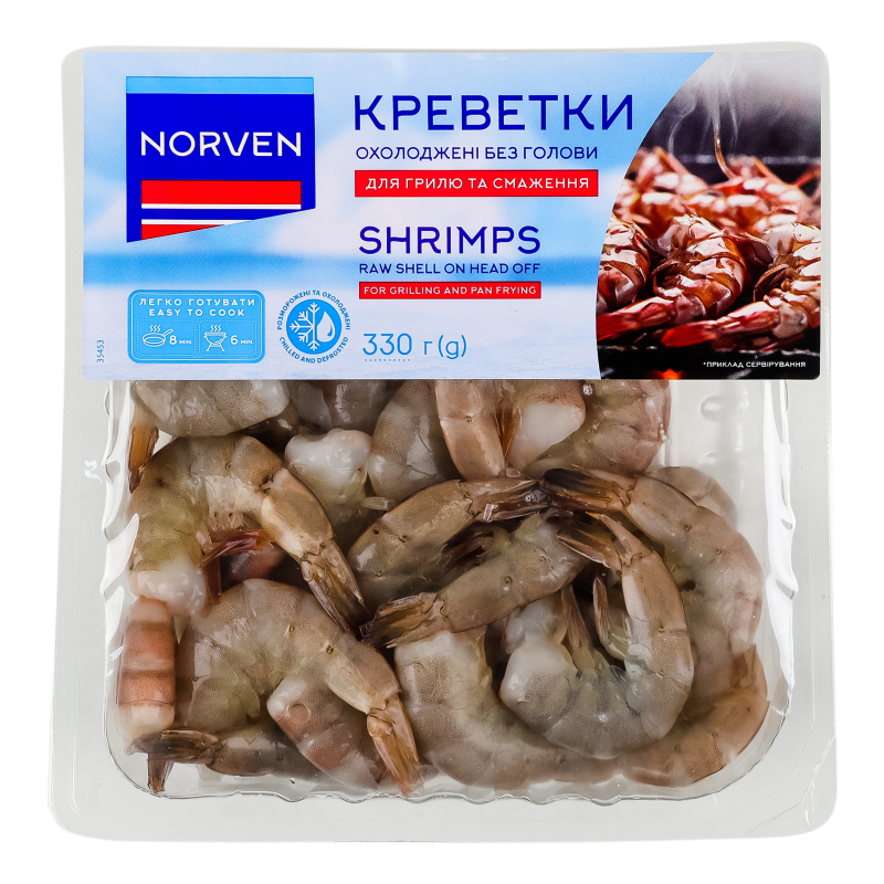 Креветки размороженные Norven б/г охл лоток 330г Norven