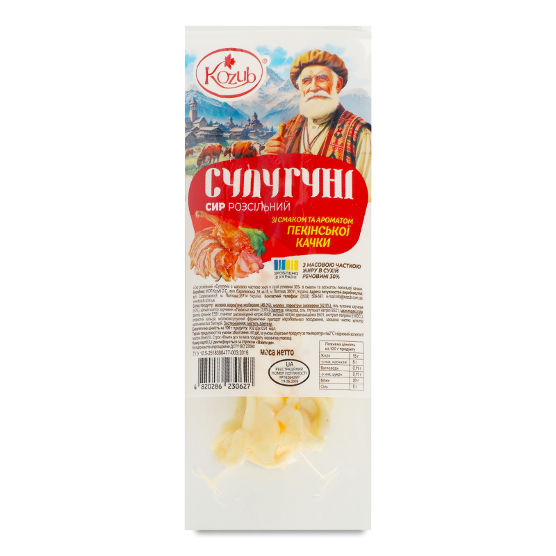 Сир розсільний Сулугуні соломка з смаком пекінської качки 30% 100г в/у Kozub